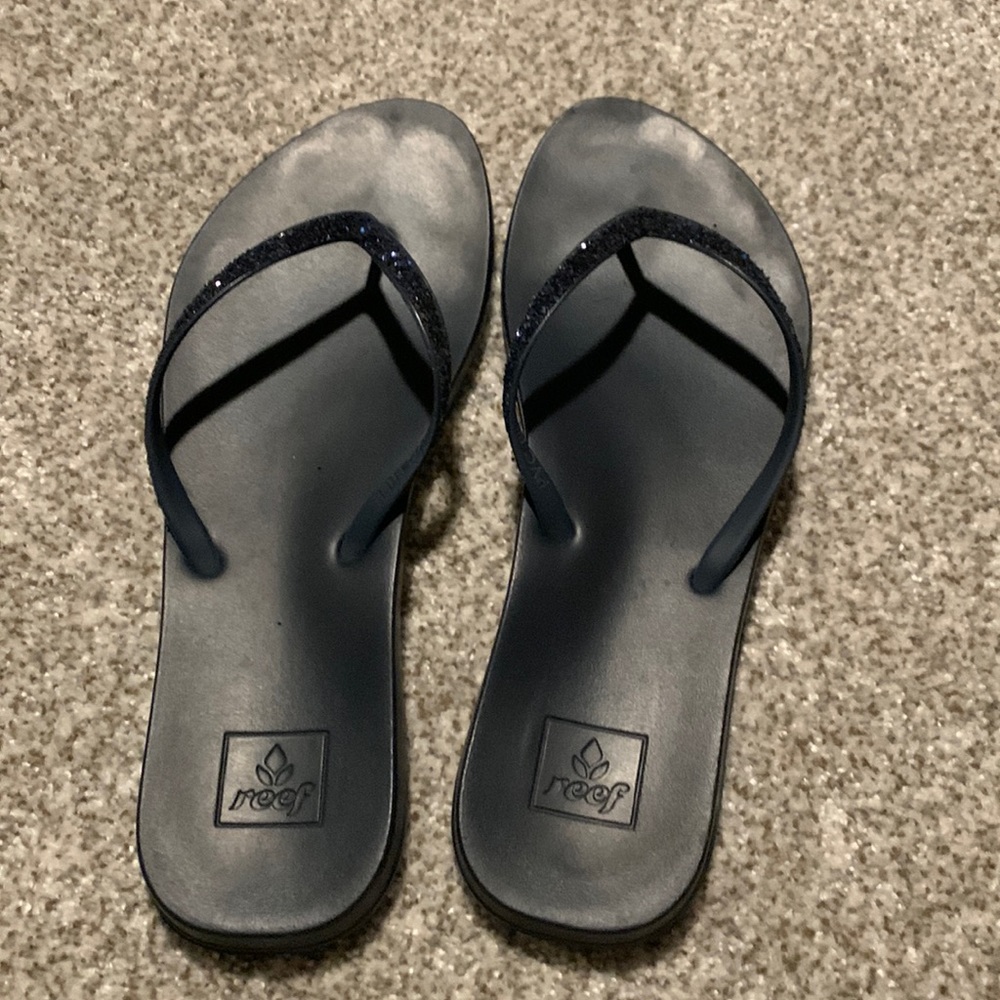 Reef navy blue flip flops with glitter straps